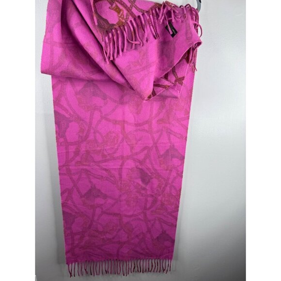 Fendi Equestrian Horse Print Fringed Scarf Fuchsia & Brown - Picture 6 of 12